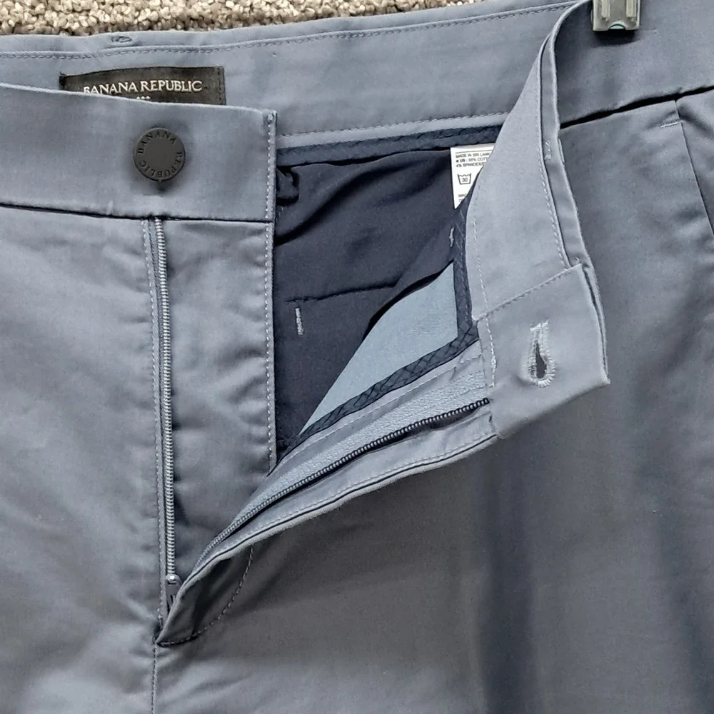 Banana Republic Mens Slim Fit Chinos Blue Gray Cotton Blend Stretch Pants 34x32
